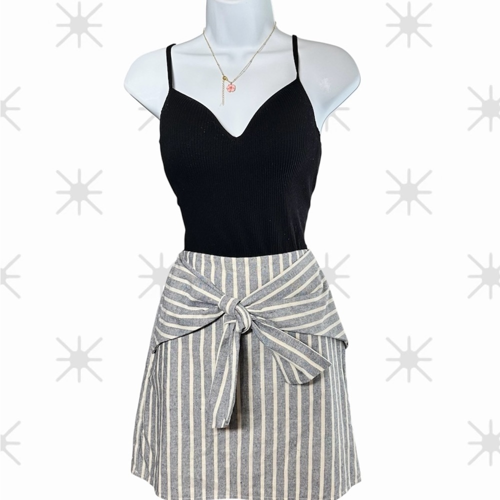 Altar’d State Linen Blend Size Medium Striped Mini Skirt Tie Front Coastal Boho